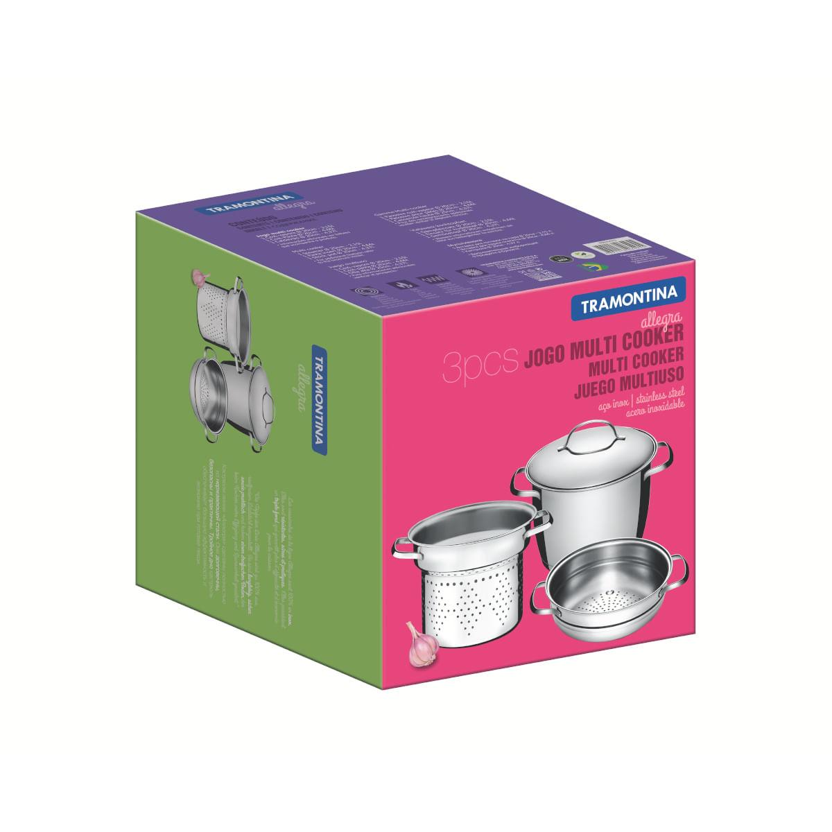 Jogo Multi Cooker Tramontina Allegra em Aço Inox 3 Peças