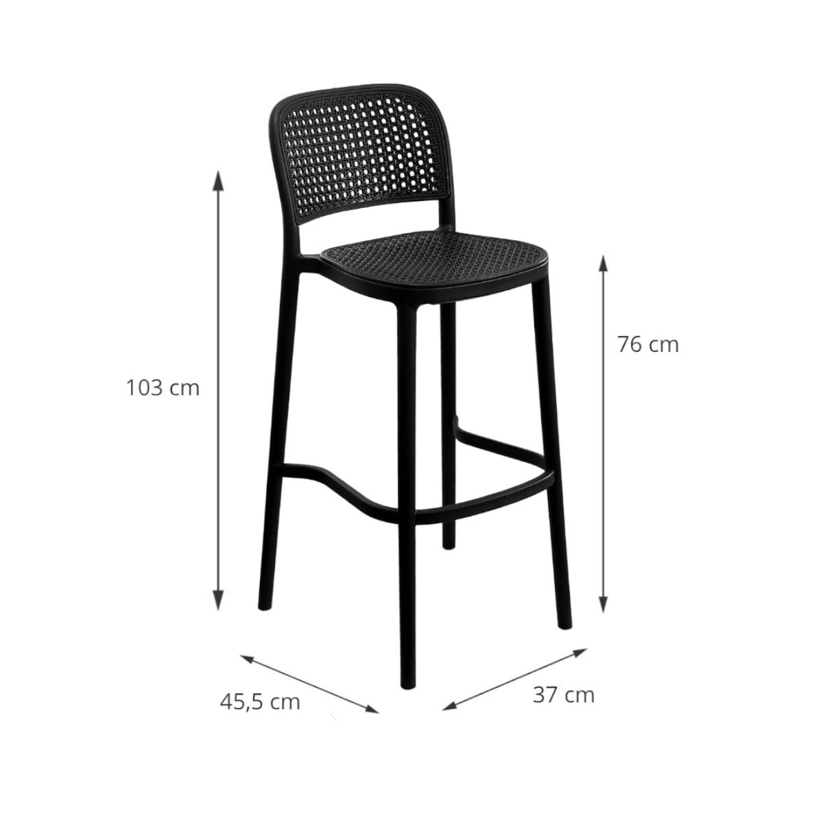 Banqueta Amis Preta em Polipropileno Simulando Palha no Assento e Encosto Or Design