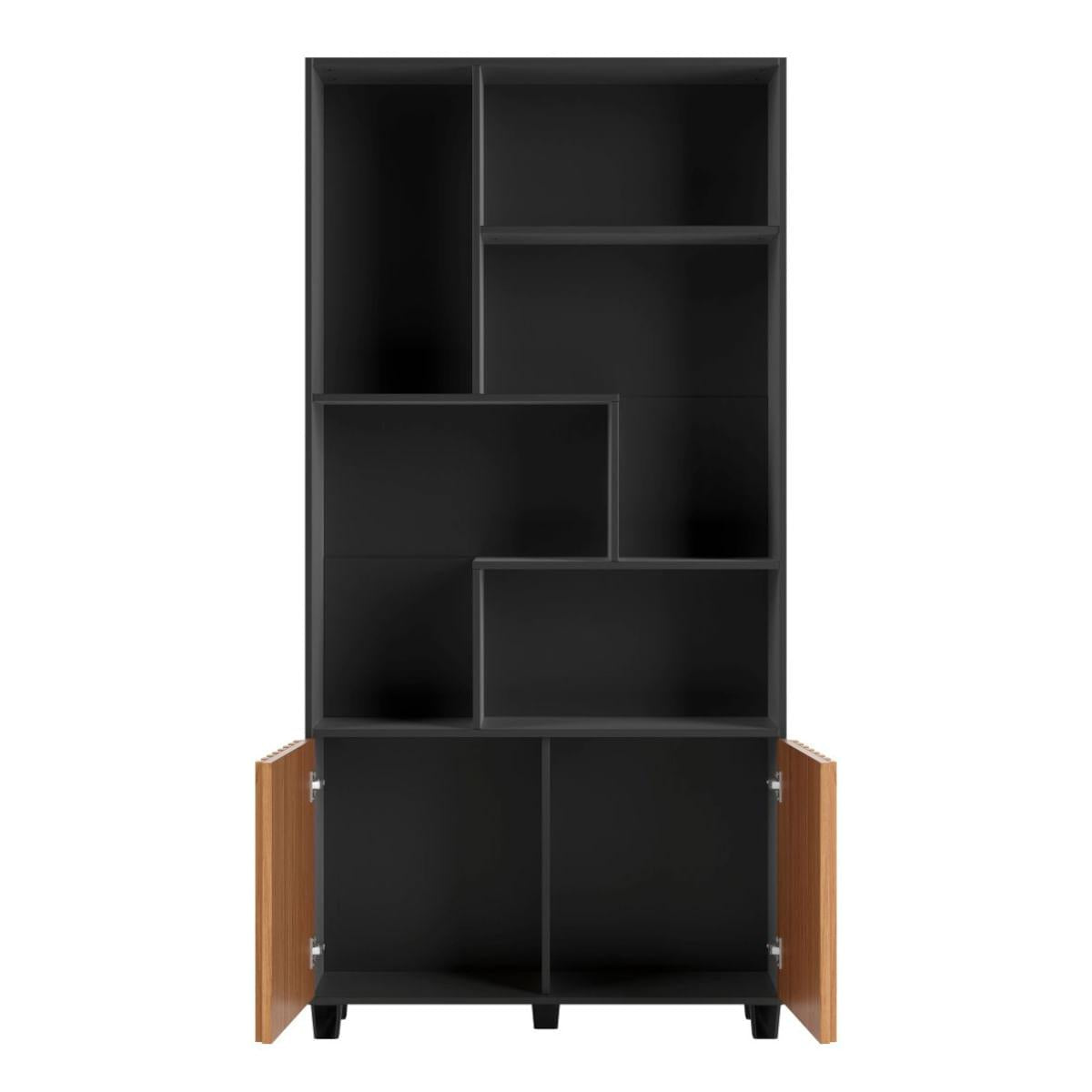 Estante Ripada com 2 Portas em MDF Preto Fosco/Freijó 94 x 30 x 192 cm C59 PFJ Dalla Costa