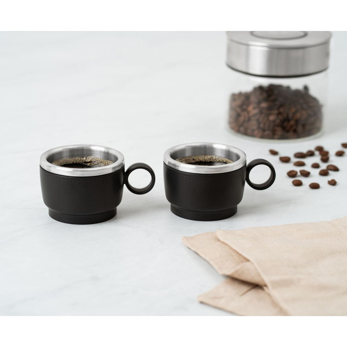 Kit 2 Xícaras para Café Tramontina em Aço Inox Preto 80 ml