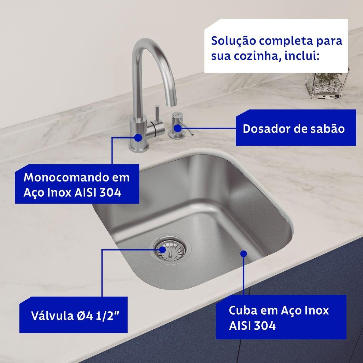 Cuba Tramontina Aria Maxi 40 BS 40x40cm Inox com Monocomando e Dosador