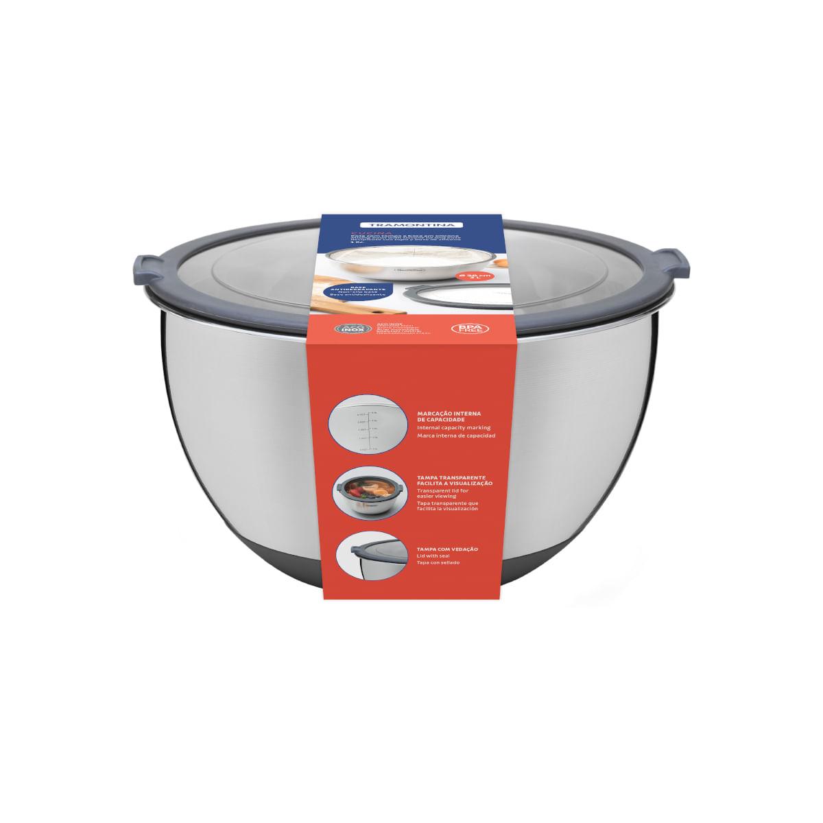 Bowl Tramontina Cucina em Aço Inox com Tampa Plástica 22 cm 3 Litros