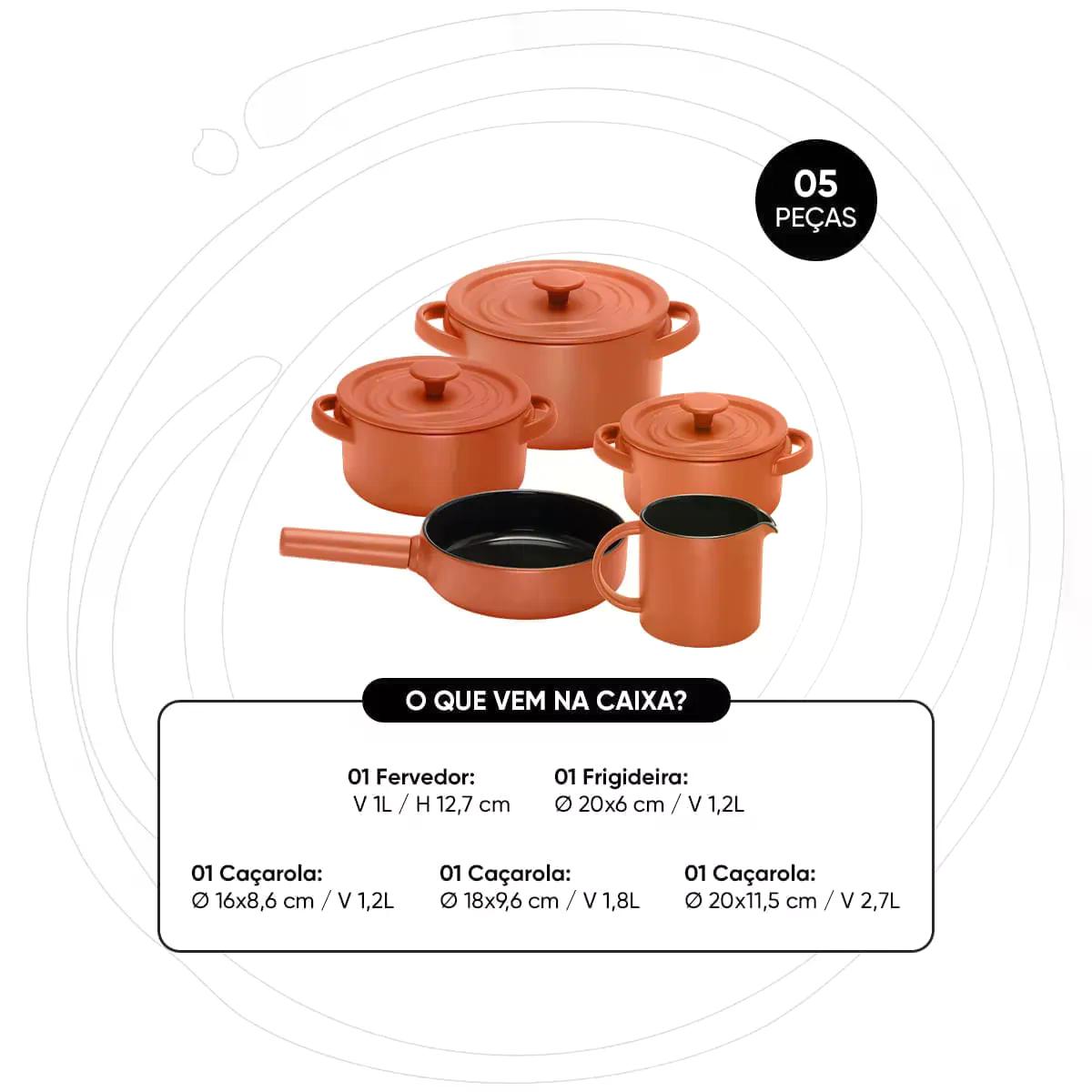 Jogo de Panelas Oxford In Natura em Ceramica 5 peças Goiaba Coral