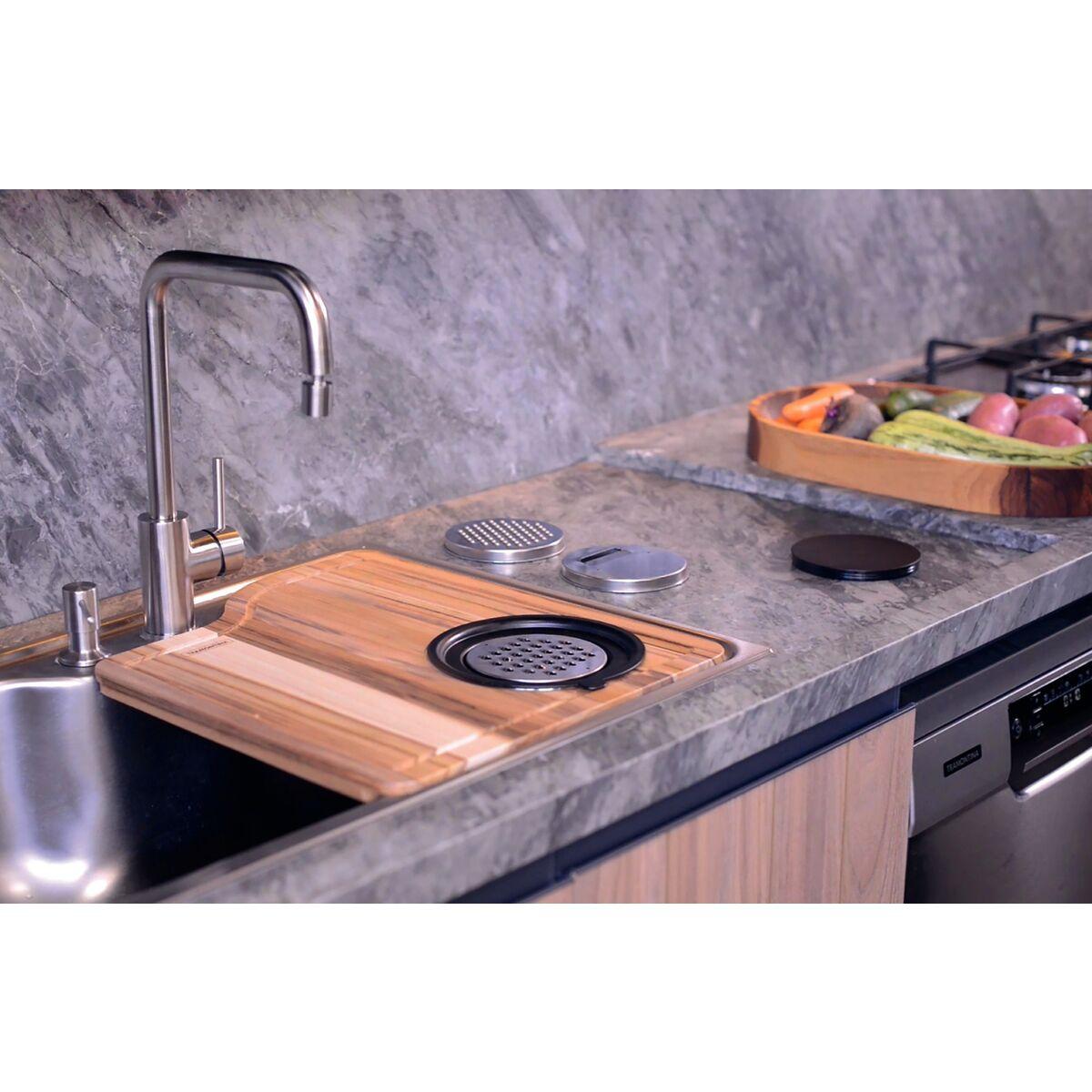 Cuba de Sobrepor Tramontina Morgana 60 FX Aço Inox com Dosador de Sabão Tábua e Bowl Ralador