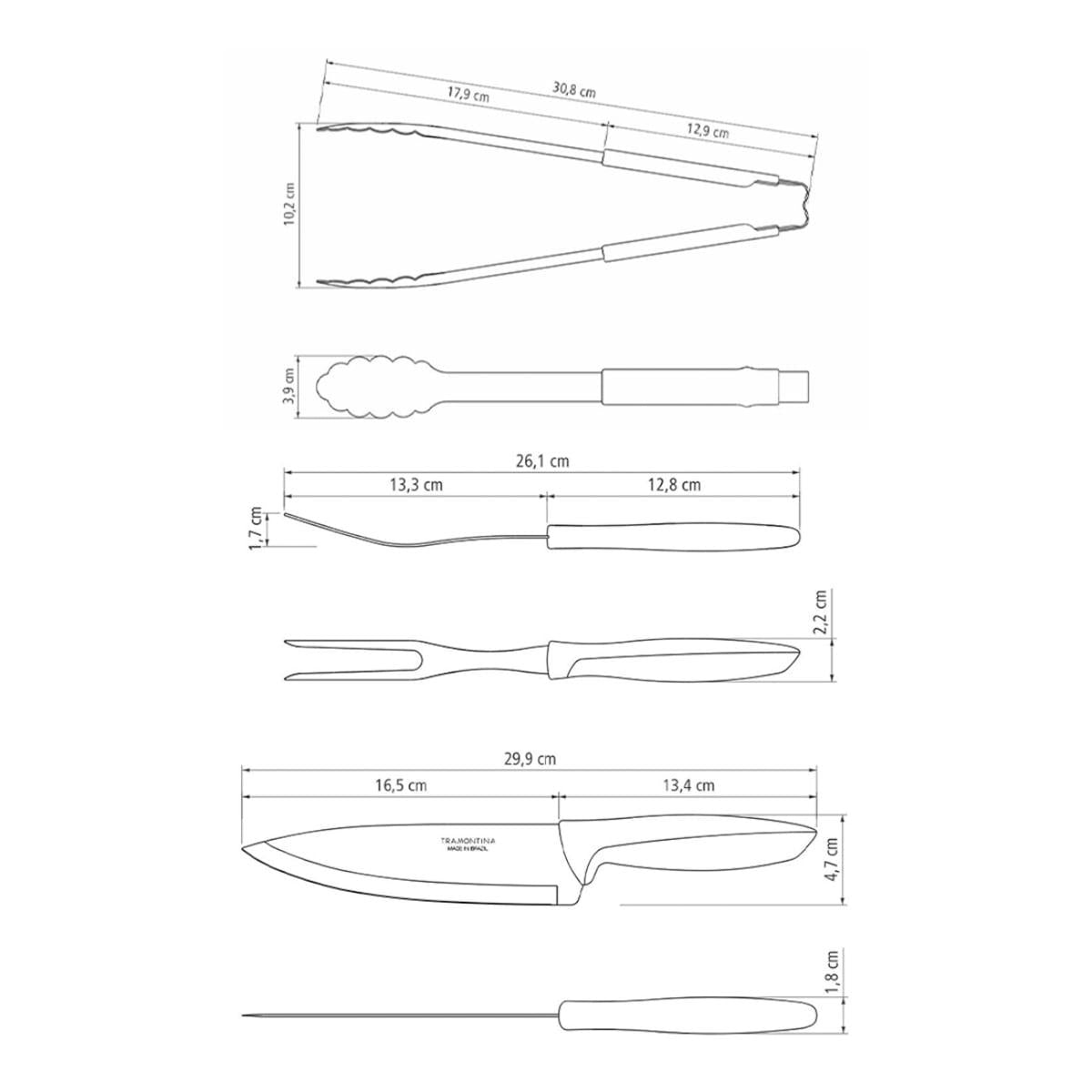 Kit para Churrasco Tramontina Plenus Aço Inox e Cabos de Polipropileno Marrom 3 Peças