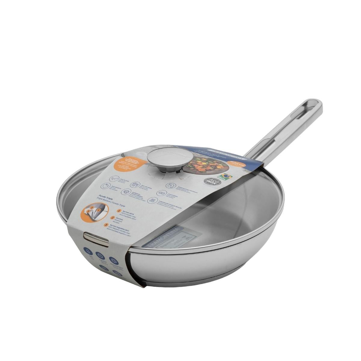 Frigideira Tramontina Ventura 24cm 1,3L Aço Inox Fundo Triplo com Tampa