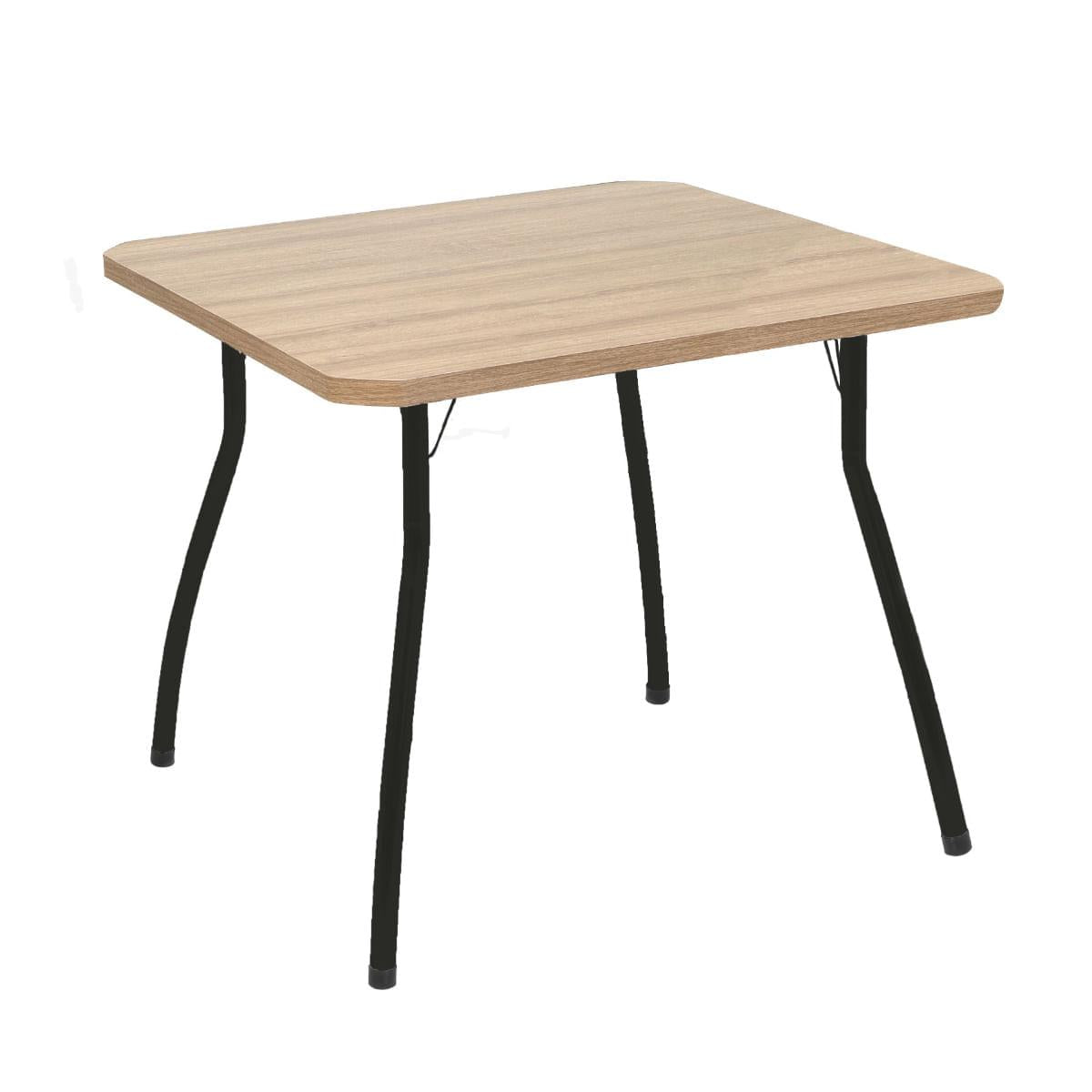 Mesa Bete 90x90 cm Tampo Amêndoa Pés Curvo em Aço Preto Criativa