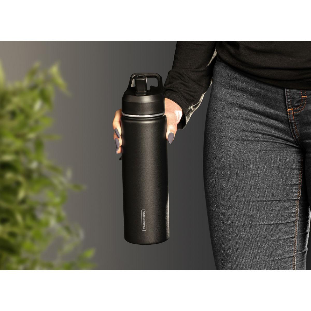 Garrafa Térmica Tramontina 650 ml Preta com Canudo