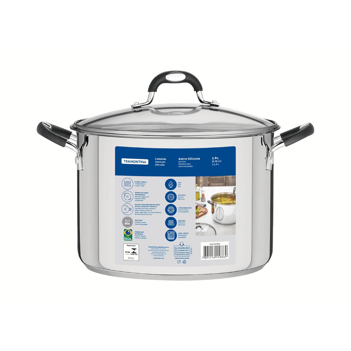 Caldeirão Tramontina Astro Aço Inox Tampa de Vidro 28 cm 11,4 Litros