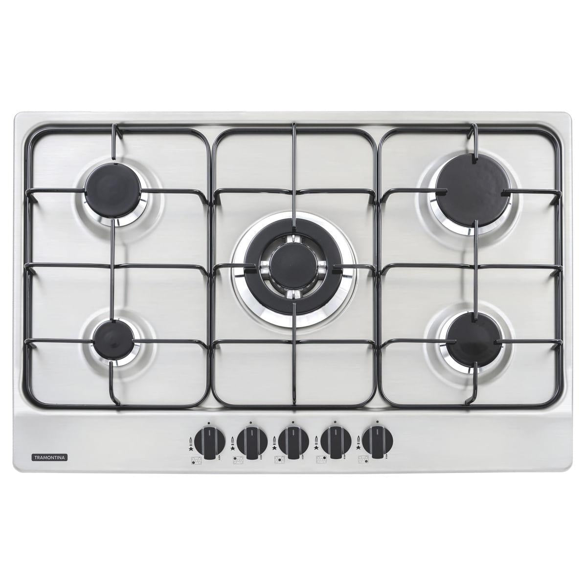 Cooktop a Gás 5 Queimadores Tramontina New Penta 5GX TRI 75 em Aço Inox