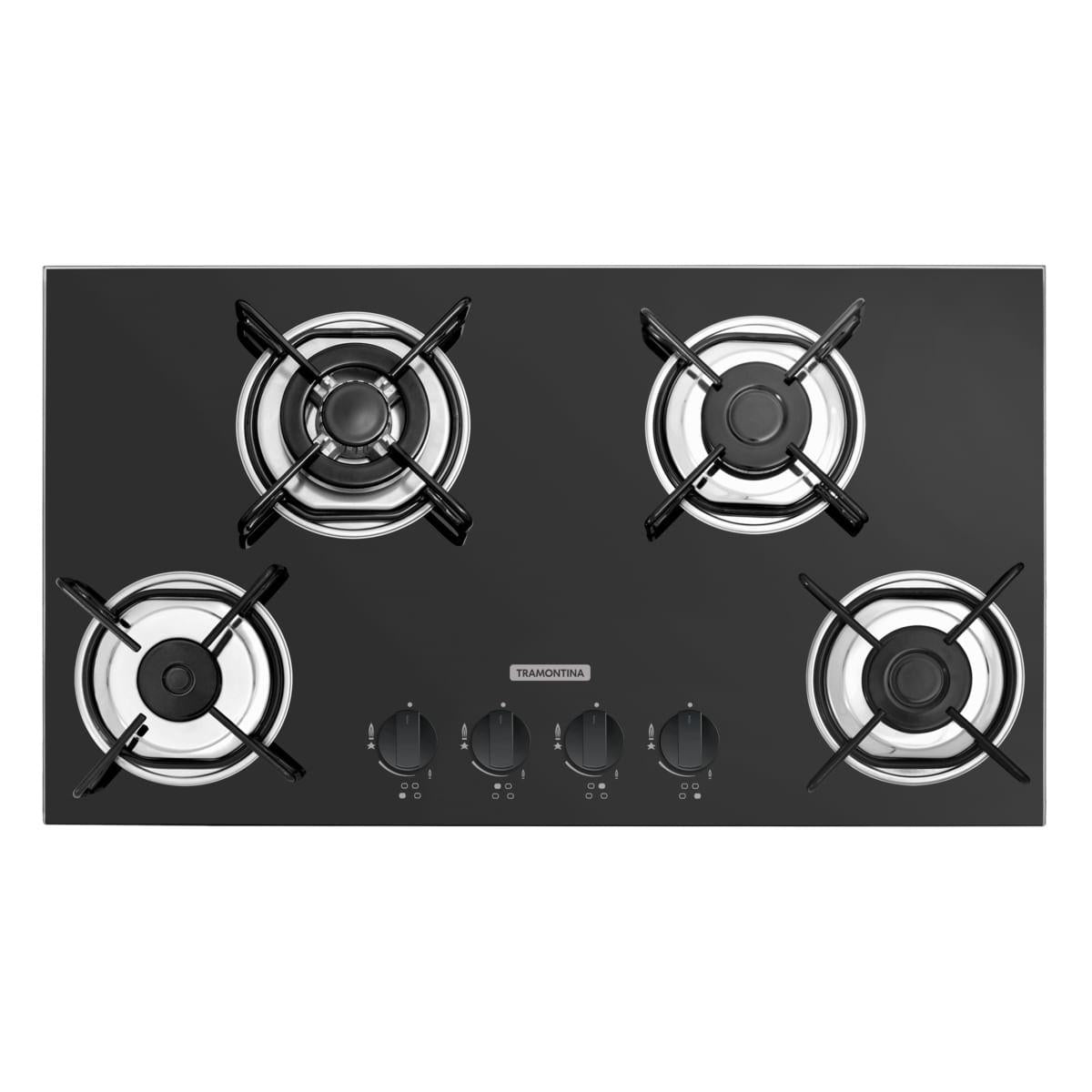 Cooktop a Gás Tramontina 4 Queimadores Brasil Trapézio em Vidro Temperado Preto