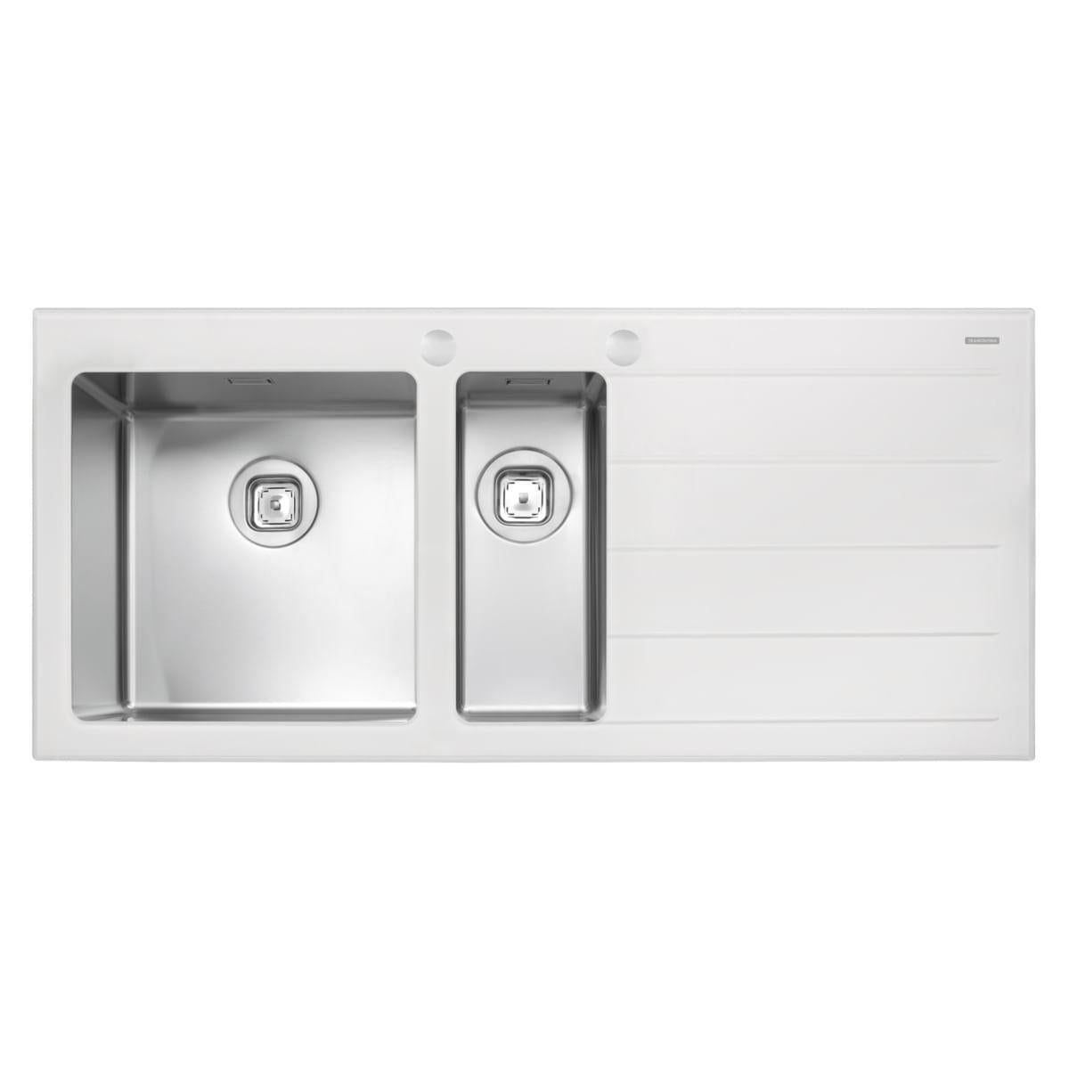 Cuba de Sobrepor Tramontina Vitrum 1.5C 40 em Aço Inox e Vidro Temperado Branco 116 x 52 cm