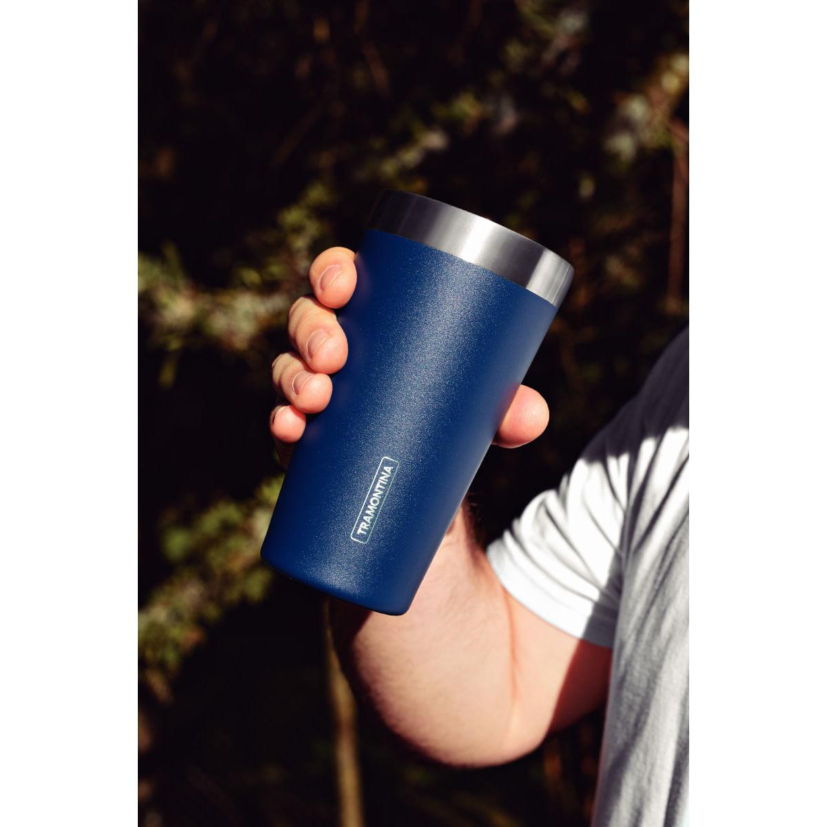 Copo Térmico Tramontina Exata em Aço Inox Azul sem Tampa 420 ml