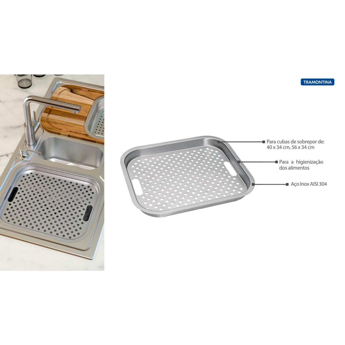 Bandeja Perfurada Tramontina em Aço Inox para Pias e Cubas 42 x 36 cm