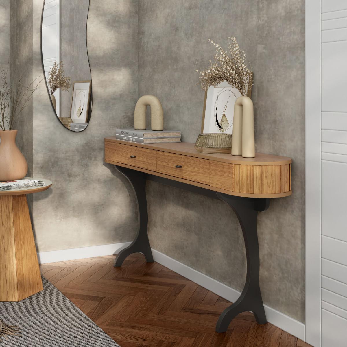 Aparador Curvo 160 cm com 2 Gavetas em MDF Freijó/Preto Fosco TB295 JPF Dalla Costa