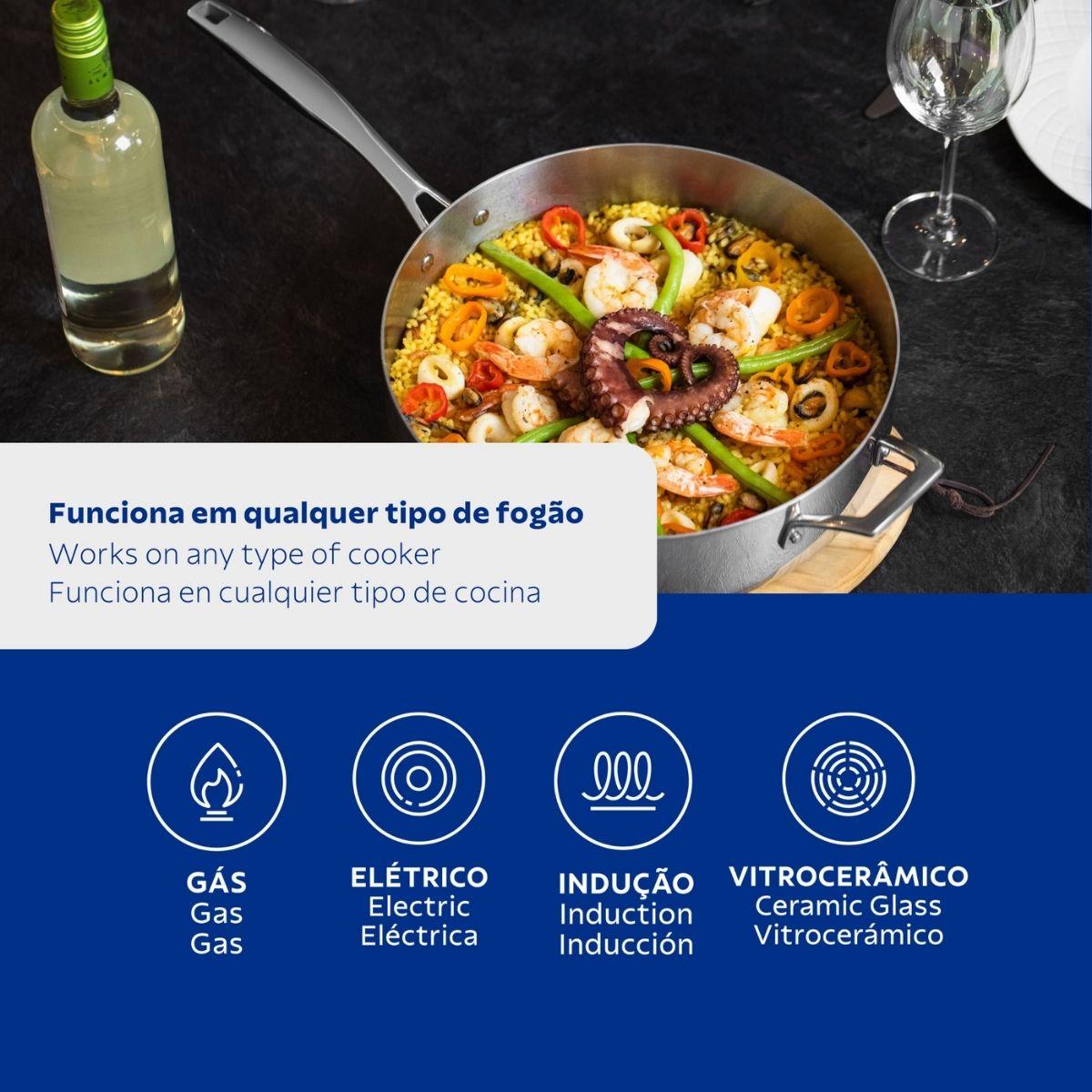 Frigideira Tramontina Grano Aço Inox com Tampa 30 cm 5,6 L