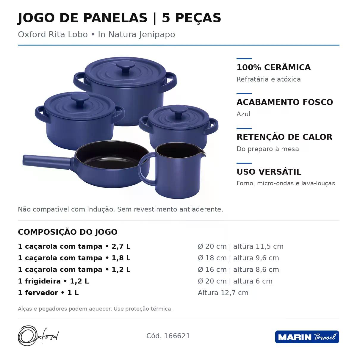 Jogo de Panelas Oxford In Natura em Ceramica 5 peças Jenipapo Blue
