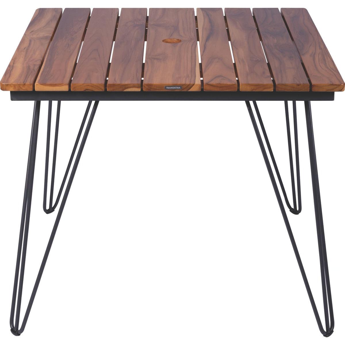 Mesa Quadrada 88 x 88 x 75 cm Tramontina Tarsila em Madeira Teca com Estrutura em Aço Carbono e Acabamento Ecoclear Grafite