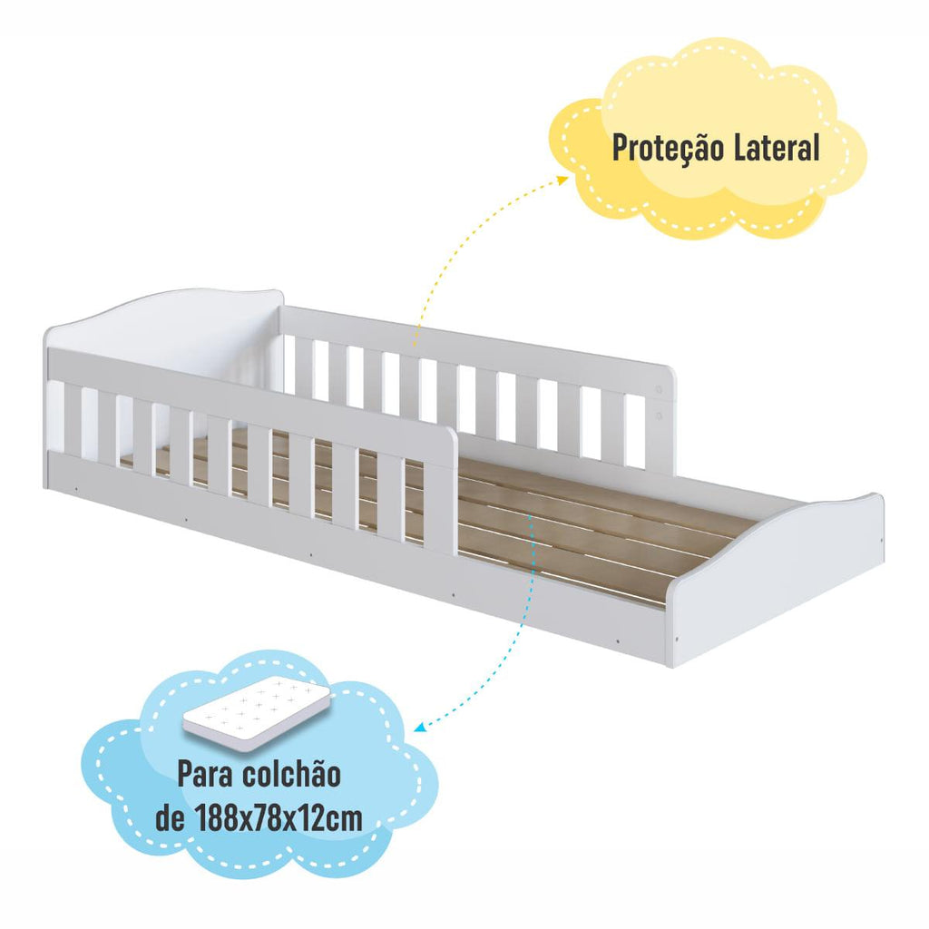 Cama de Chão Montessoriana Solteiro Encanto Branco Completa Móveis