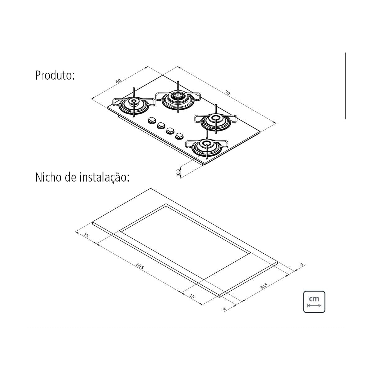 Cooktop a Gás Tramontina 4 Queimadores Brasil Trapézio em Vidro Temperado Preto