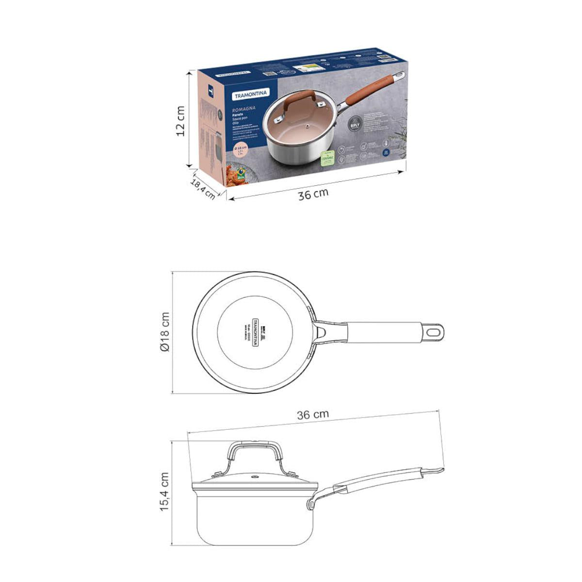 Panela Tramontina Romagna Aço Inox Cerâmico Marfim 16 cm 1,5 L