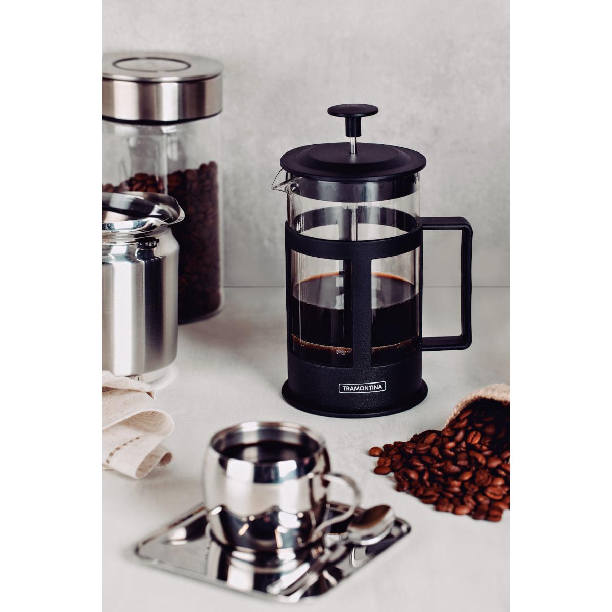 Cafeteira Francesa Tramontina em Vidro e Polipropileno Preto 600 ml