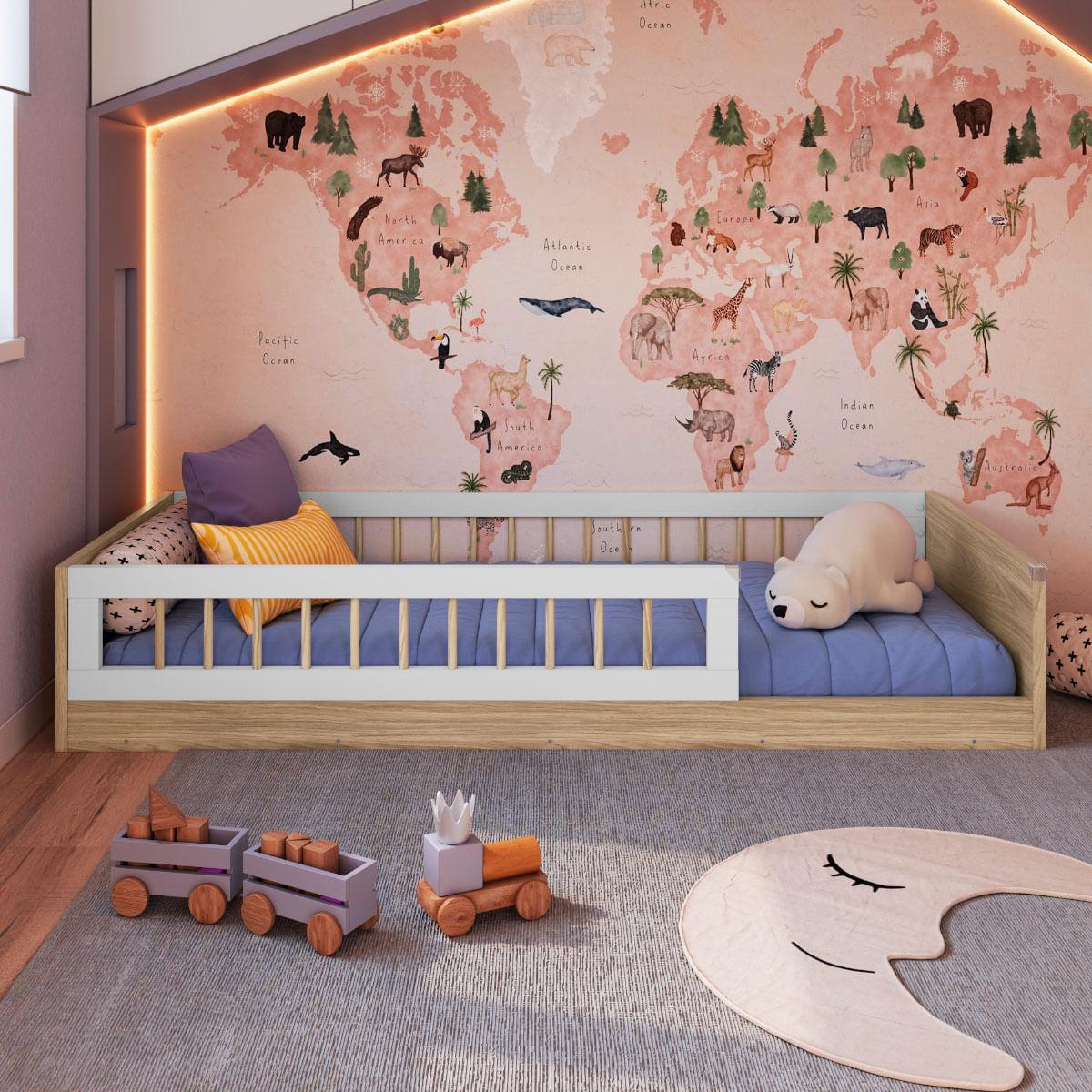 Cama Infantil Montessoriana Solteiro Affetto Aveiro com Branco Completa Móveis