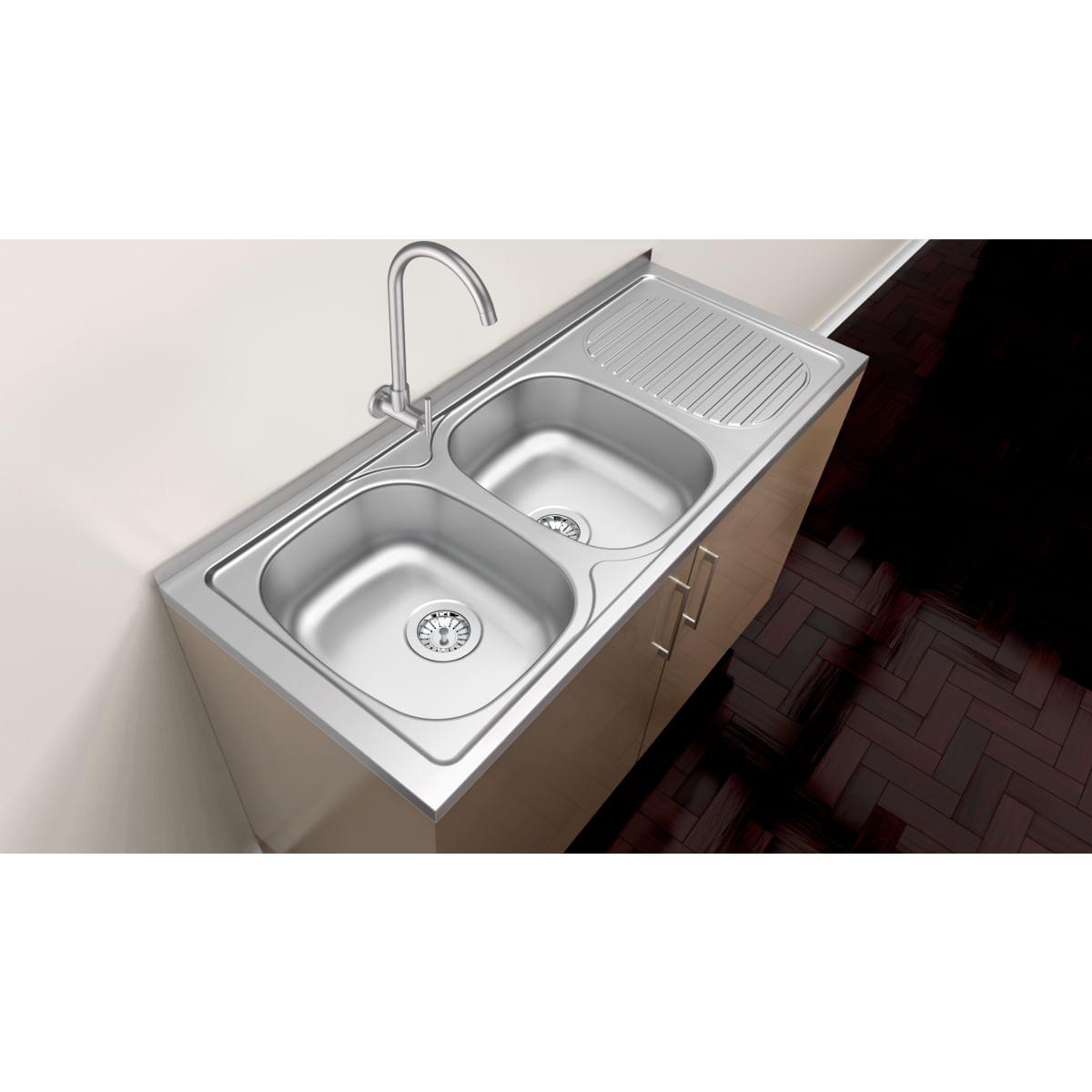 Pia de Apoio Tramontina Stratta 2C 34 EX em Aço Inox 120 x 50 cm com 2 Cubas