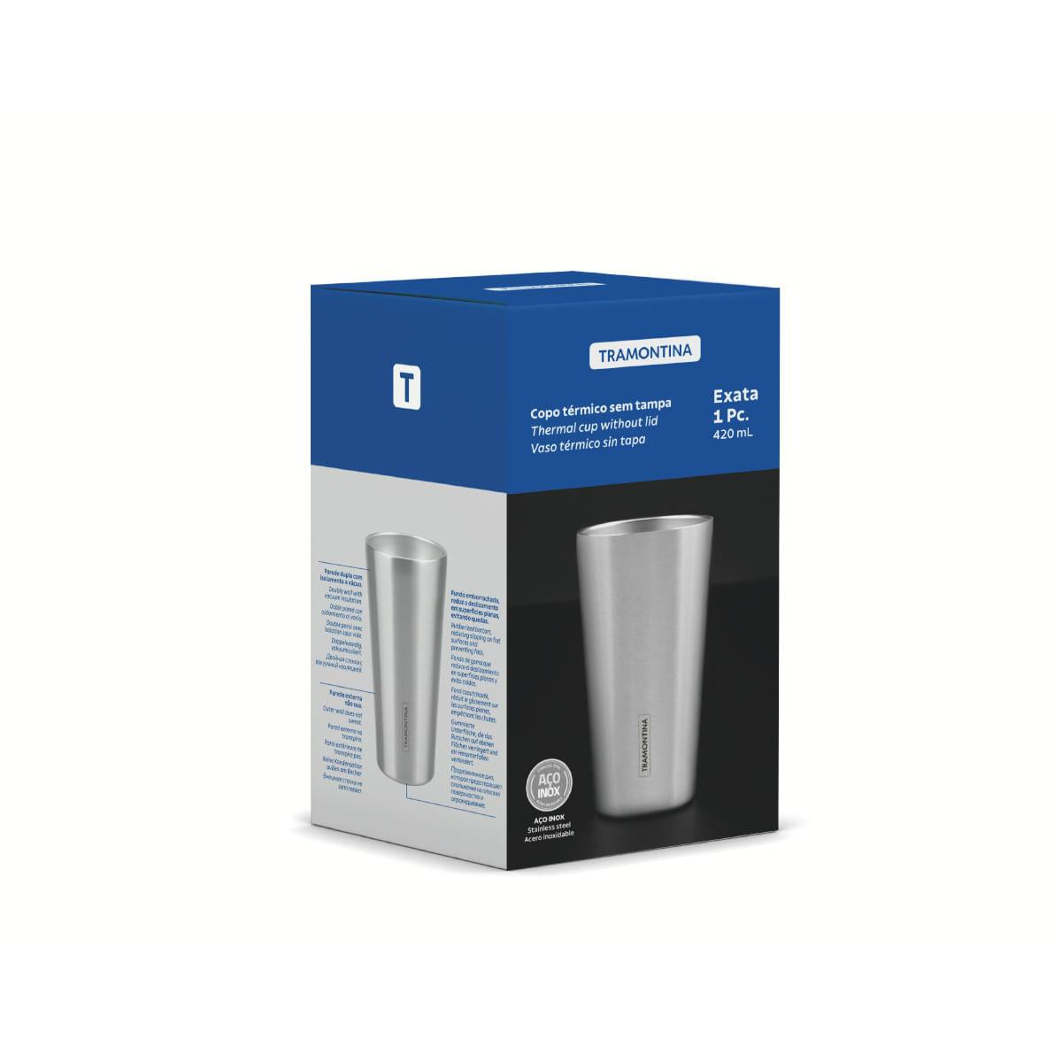 Copo Térmico Tramontina Exata em Aço Inox sem Tampa 420 ml