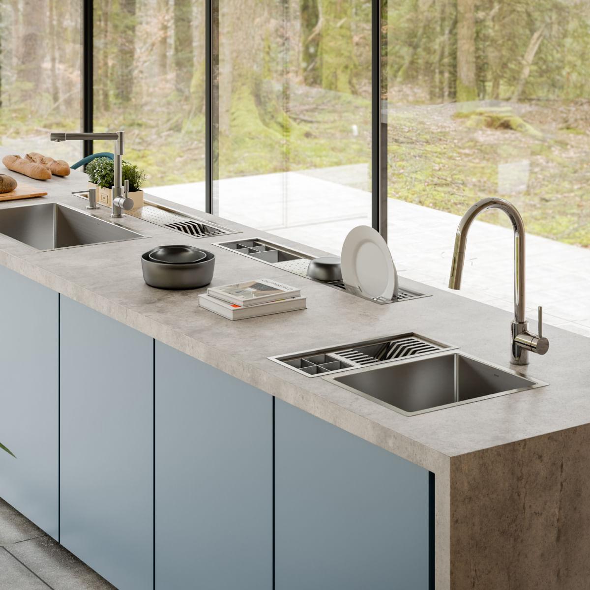 Canal Organizador de Cozinha Docol 45cm em Aço Inox com 2 Módulos