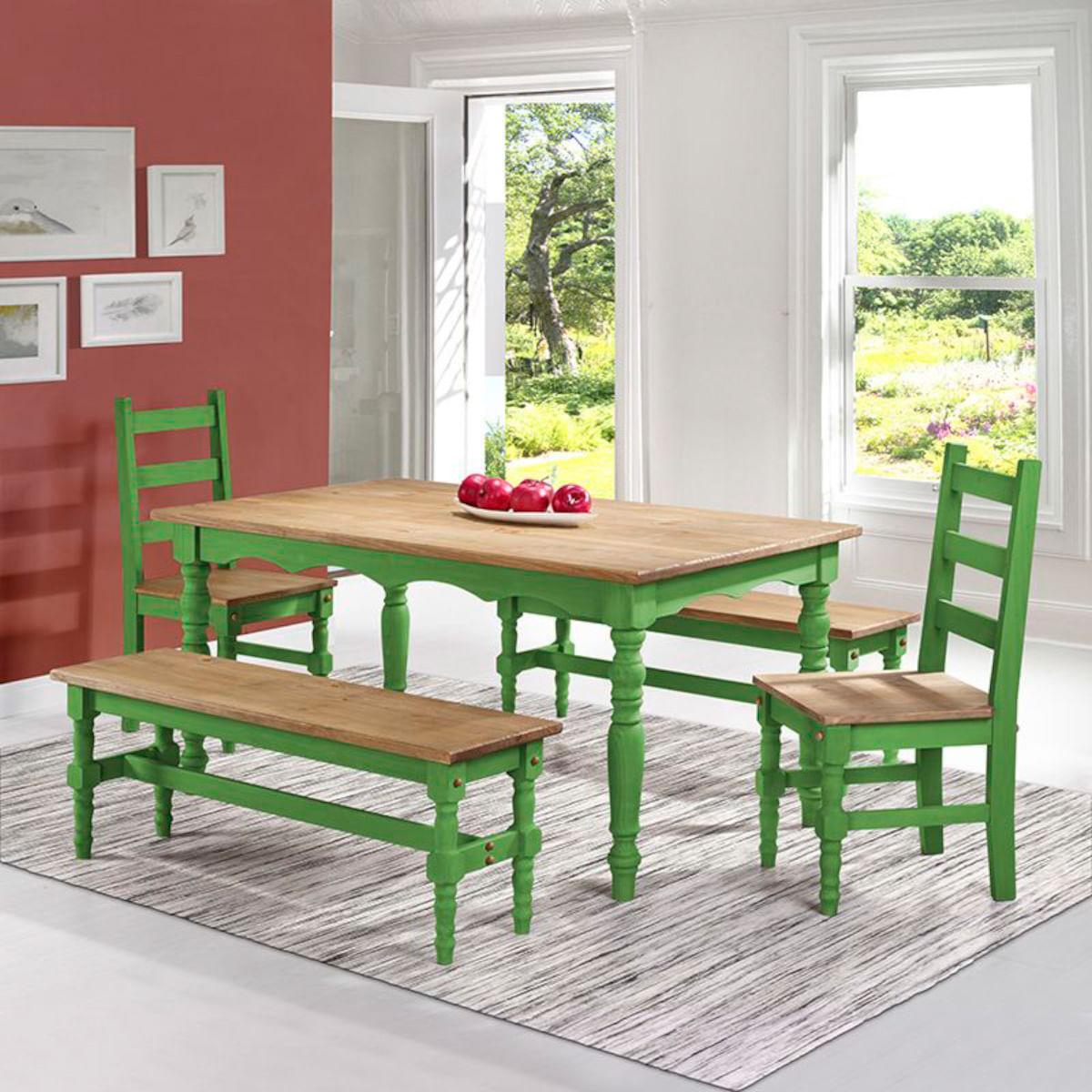 Mesa de Jantar em Madeira Cera/Verde 152x90x76 cm Elliottiis