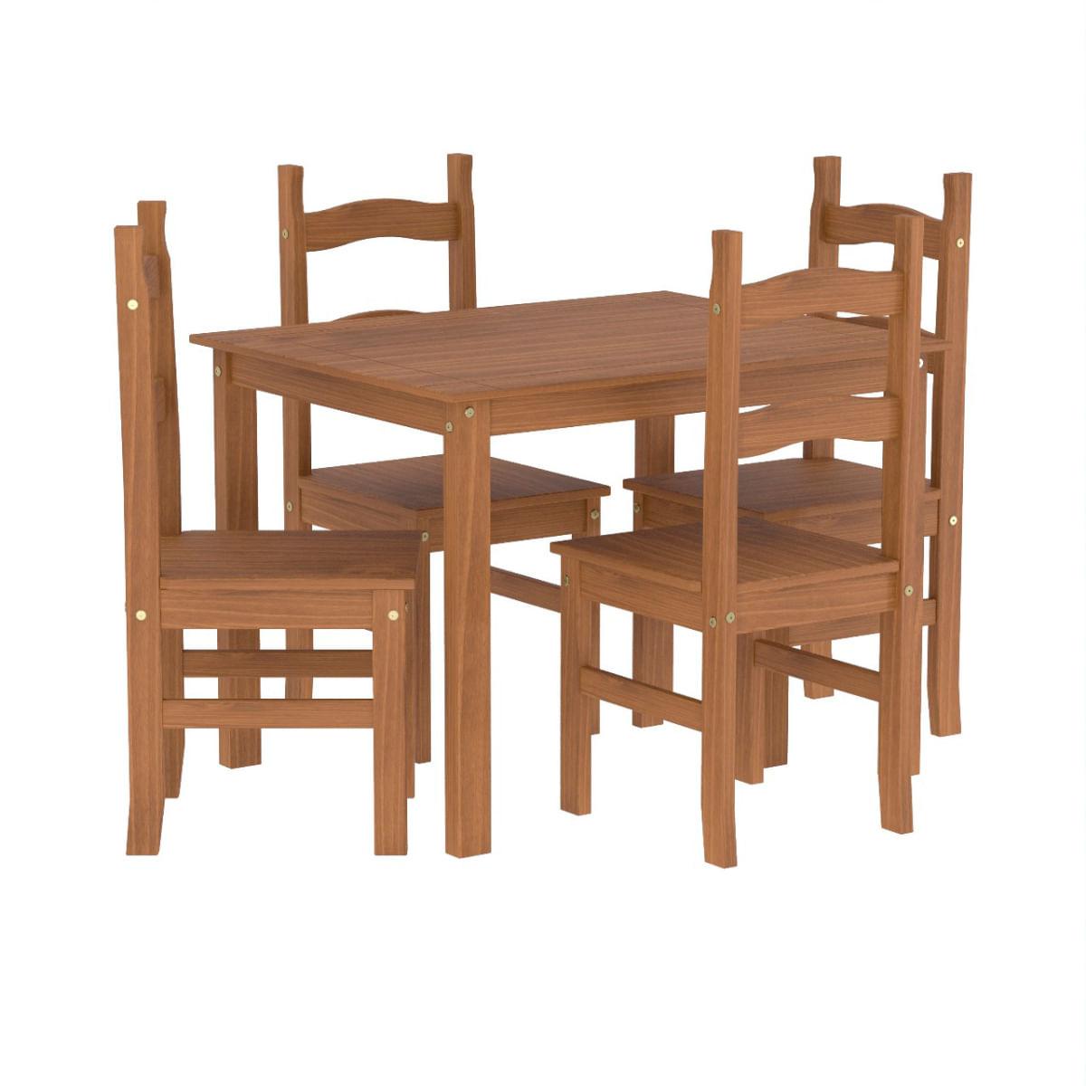Conjunto Sala de Jantar Mesa 100x80 cm 4 Cadeiras Madeira Marin Brasil