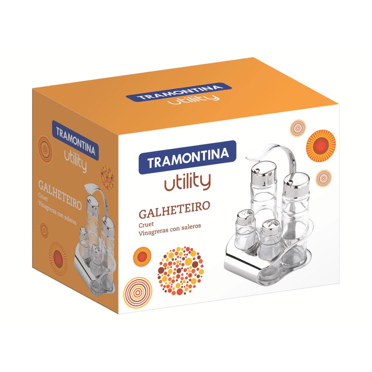 Galheteiro Tramontina Utility em Vidro e Aço Inox com Alça 4 Peças