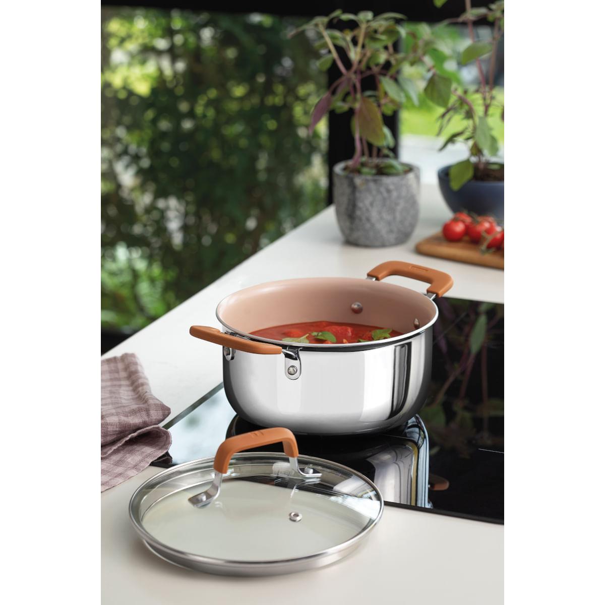 Caçarola Tramontina Romagna Aço Inox Cerâmico Marfim 20 cm 3,2 L