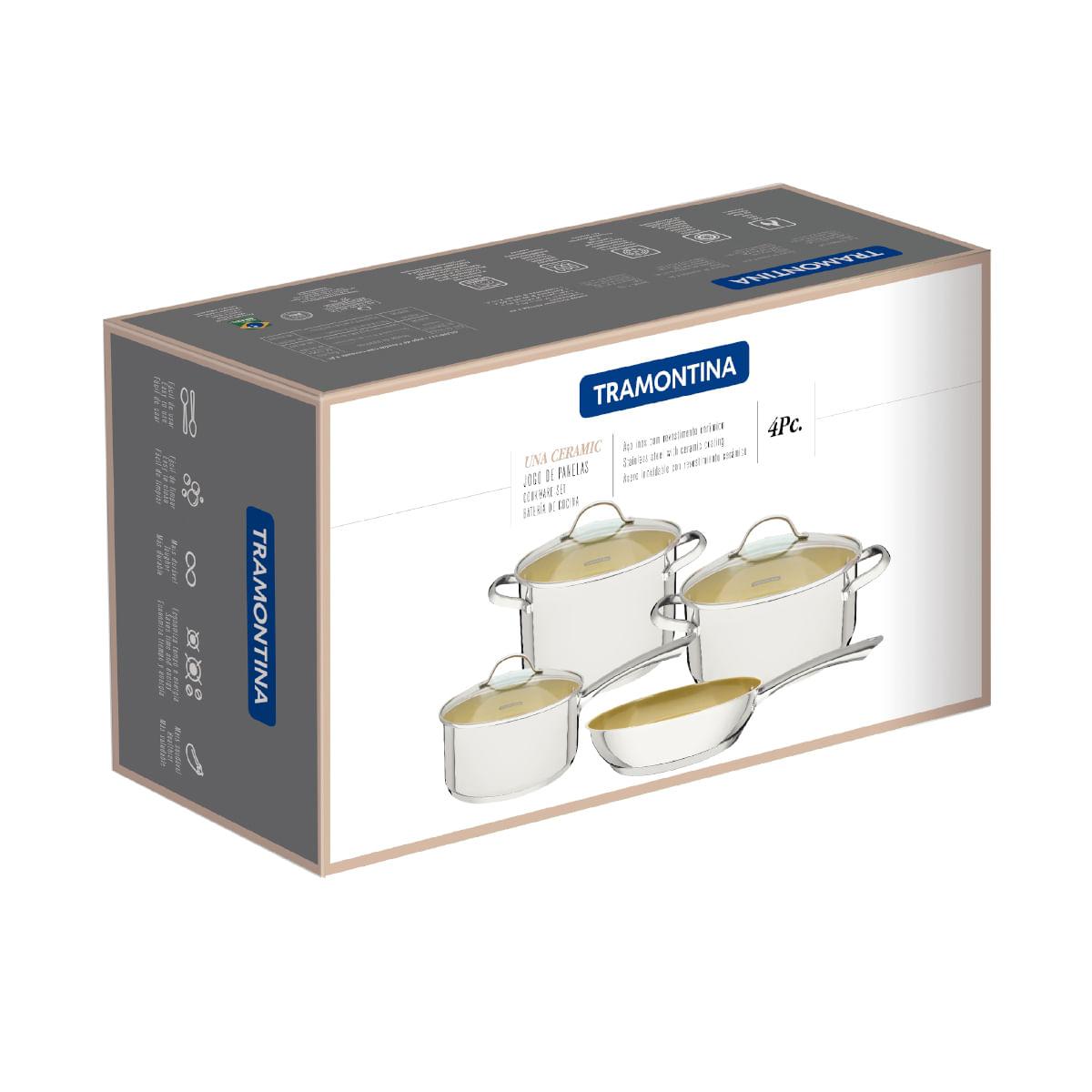 Jogo de Panelas Tramontina Una Ceramic em Aço Inox com Fundo Triplo e Revestimento Interno Cerâmico Verde 4 Peças