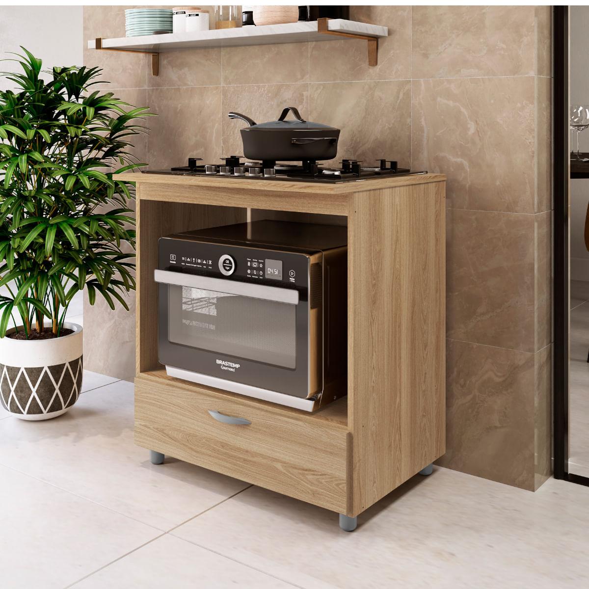 Balcão Forno e Cooktop 5 Bocas com 1 Gaveta em MDP Oak Completa Móveis