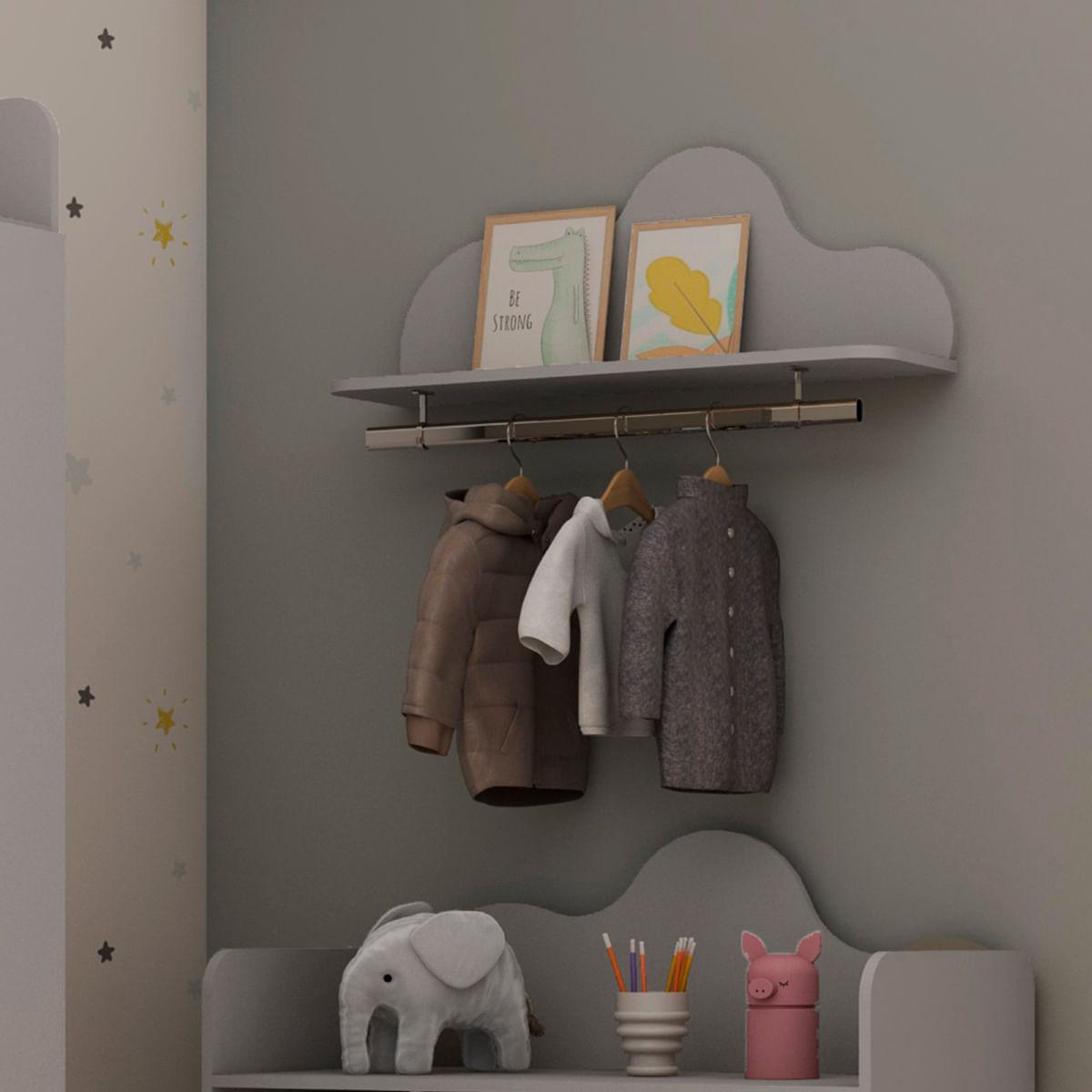 Prateleira Decorativa com Cabideiro 80cm Nuvem Fendi Genialflex