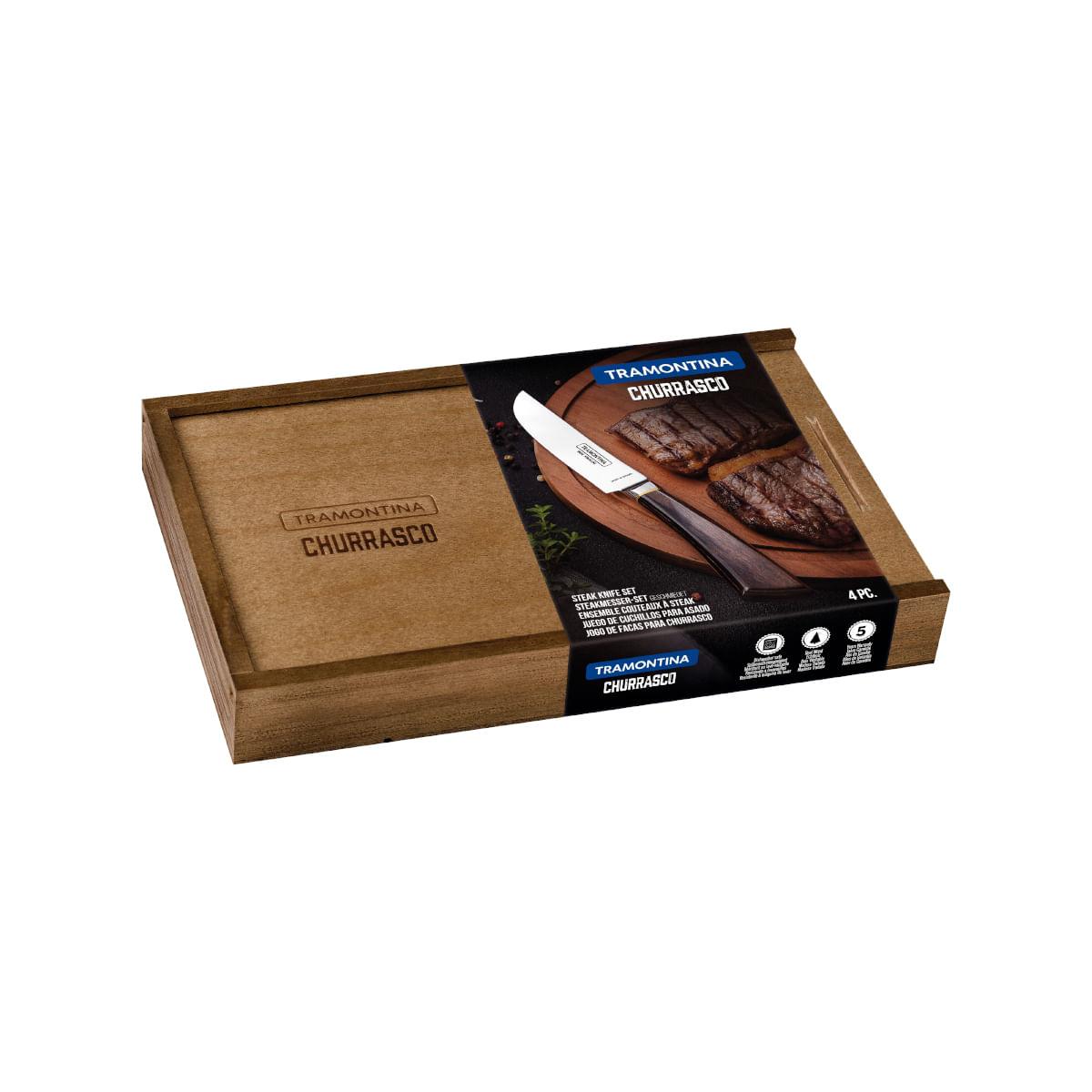 Conjunto de Facas Tramontina Pampas Aço Inox e Madeira 4 Peças
