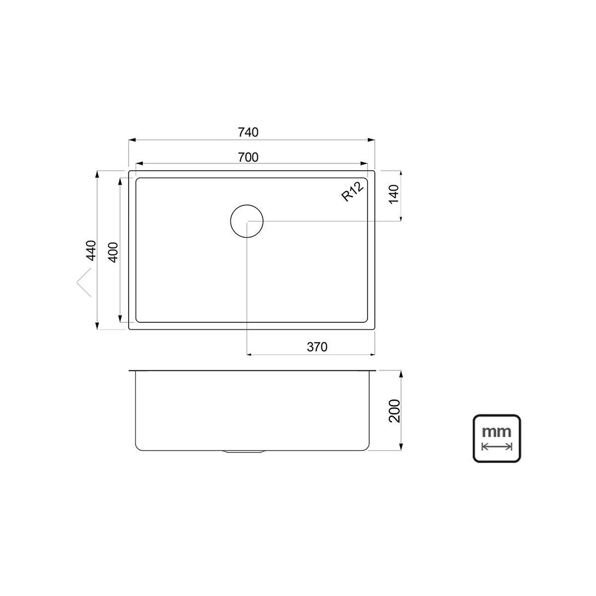 Cuba Tramontina Quadrum 70 em Aço Inox Acetinado 70 x 40 cm