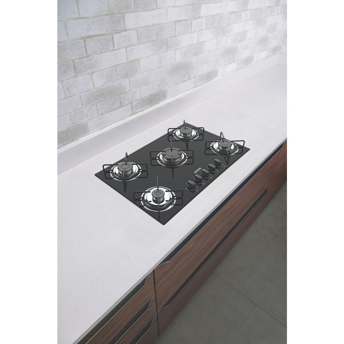 Cooktop a Gás Tramontina Brasil em Vidro Temperado Preto 5 Queimadores