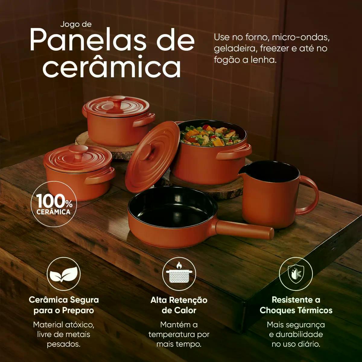 Jogo de Panelas Oxford In Natura em Ceramica 5 peças Goiaba Coral