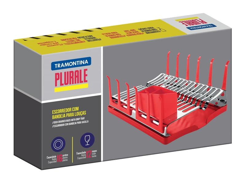 Escorredor de Louças Inox com Bandeja Plurale Vermelho Tramontina 61535060