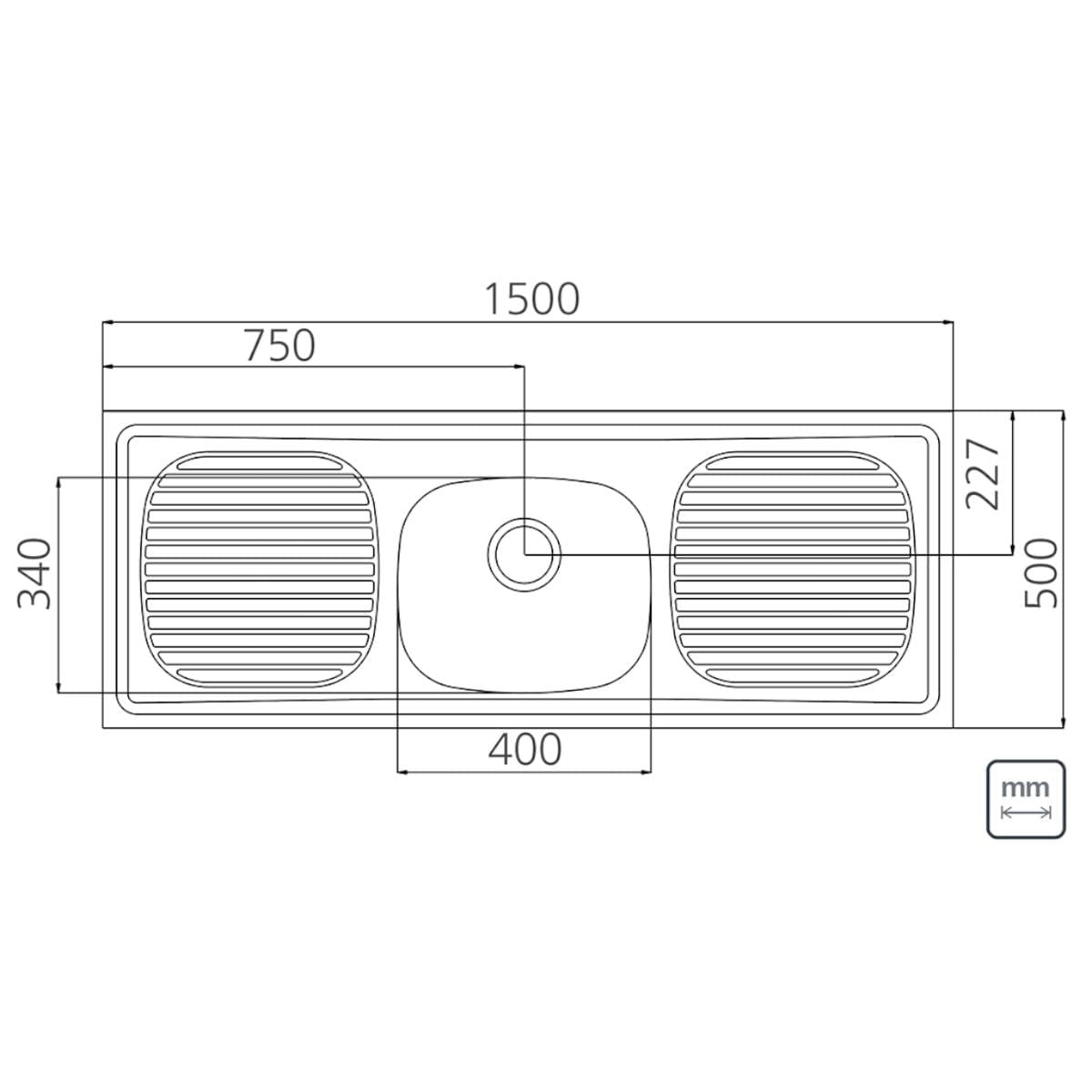 Pia de Apoio Tramontina Stratta 40 FX em Aço Inox 150 x 50 cm