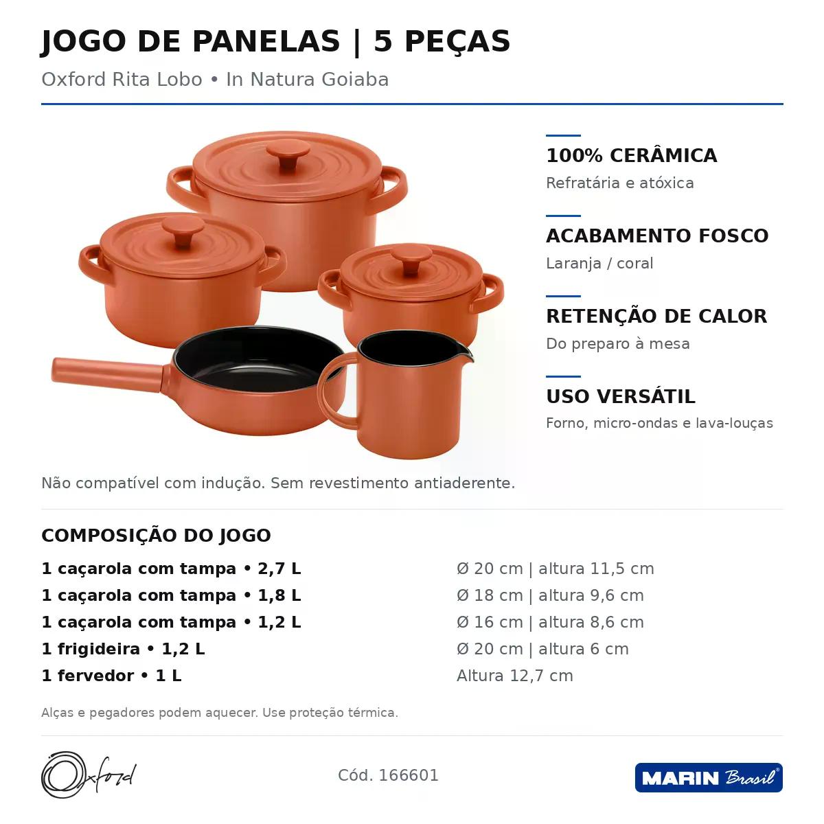 Jogo de Panelas Oxford In Natura em Ceramica 5 peças Goiaba Coral