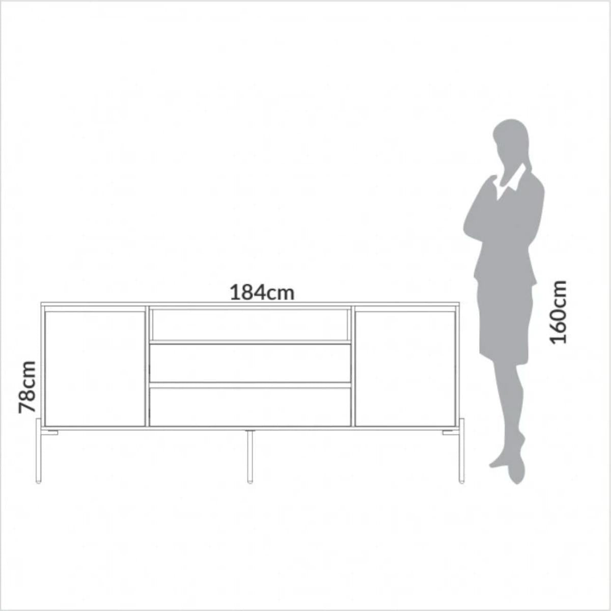 Buffet Balcão Florença 184cm MDF Freijó Off White com 2 Portas 2 Gavetas e Nicho Dalla Costa