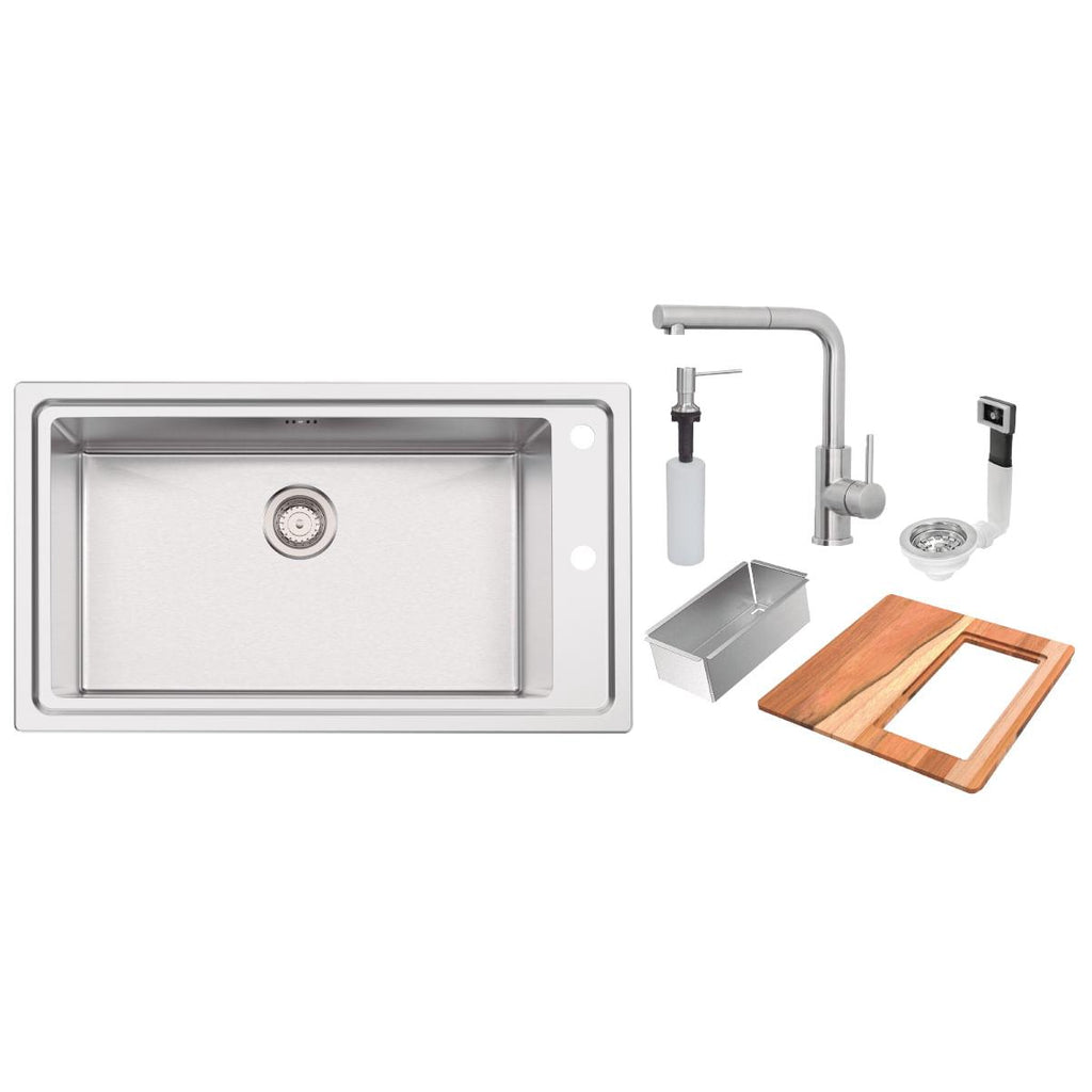 Cuba de Sobrepor Tramontina Square 86x50 em Aço Inox 304 com Misturador Monde Plus e Acessórios