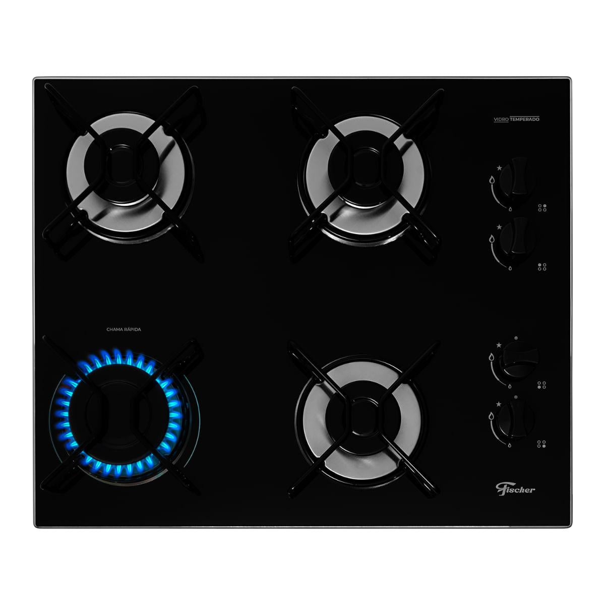 Cooktop a Gás Fischer 4 Bocas Fit Line Vidro Preto
