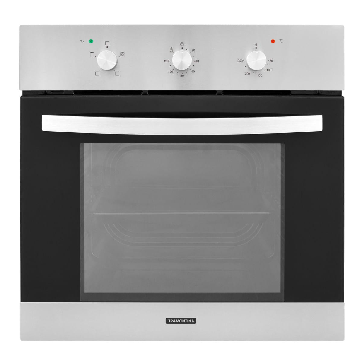 Forno Elétrico Tramontina Inox Basic 60 F3 em Aço Inox e Vidro Temperado Preto com 3 Funções 220 V, 70 L