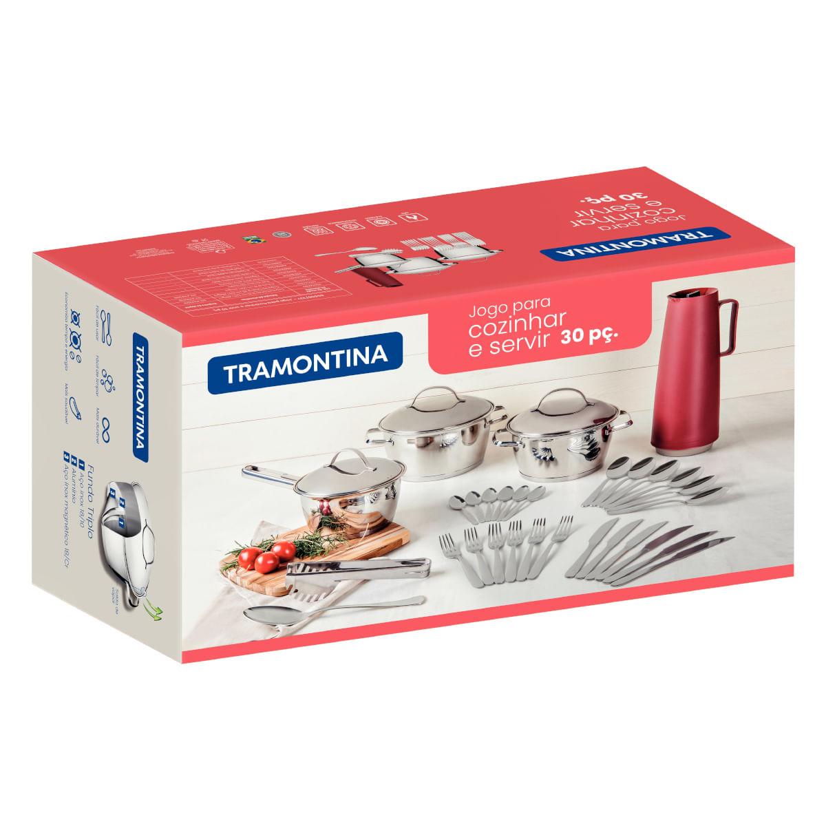 Jogo de Panelas Tramontina Allegra em Aço Inox com Fundo Triplo 3 Peças com Utensílios