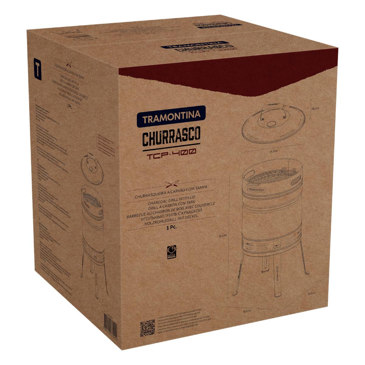 Churrasqueira à Carvão Tramontina TCP 400 em Aço Inox com Bandeja para Carvão em Aço Esmaltado